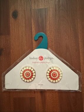 lindsay phillips Cream and Coral Floral Snap Earrings